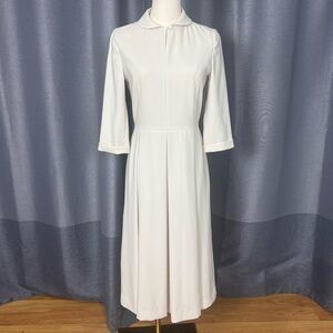 Vintage Elegant Pale Beige Midi Dress S